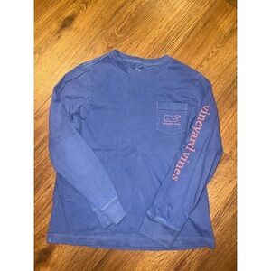 Vineyard Vines Blue and Pink Logo Long Sleeve